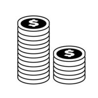 Stack of silver coins icon. A monochrome graphic symbolizing money, currency, savings, financial transactions, and value. vector