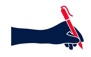 Writing hand pen design. A dynamic, two-tone graphic with outlined elements, capturing the act of writing with stylized form and bold color contrast. vector