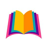 Vibrant open book illustration with multicolored pages. A symbol of diverse learning, knowledge, and boundless imagination for education, creative arts, and enriching storytelling. vector