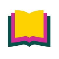 Colorful minimalist open book. A stylized graphic of an open book with a yellow top page, magenta middle page, and dark green bottom page, representing education, knowledge, or literature. vector