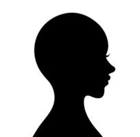 Female head silhouette design. A minimalist, solid black profile icon with defined lines, portraying feminine identity and elegant graphic form. vector