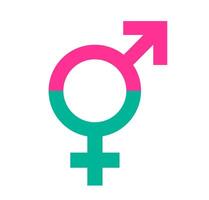 Interlocking male and female gender symbols. A dynamic graphic of a pink female and teal male gender symbol intersecting, representing gender fluidity, union, or diversity vector