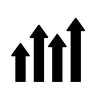 Growth arrows bar chart icon. A solid black graphic of three upward arrows, symbolizing progress, increase, and positive trends. vector