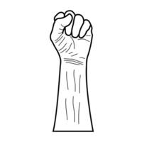 Clenched fist outline design. A monochromatic graphic with detailed contours, embodying power and determination through raw line art. vector