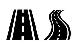 Curved road icon. A solid black graphic symbolizing winding paths, scenic routes, travel, and variable terrain in transportation. vector