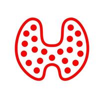 Dotted red thyroid gland. A stylized, solid red graphic of the thyroid gland with a dotted texture, representing endocrine health and internal anatomy. vector