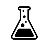 Laboratory flask illustration. A solid black graphic symbolizing chemistry, science, experimentation, research, and liquid handling in labs. vector