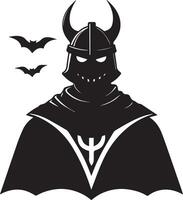 Silhouette of a dark medieval knight with bats vector