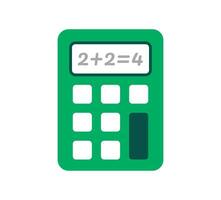 Green minimalist calculator with a math problem. A stylized graphic of a green calculator displaying, symbolizing mathematics, accounting, or problem solving. vector