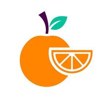 Orange fruit with slice icon. A vibrant orange graphic symbolizing citrus, healthy food, and vitamin C. vector