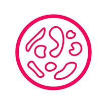 Petri dish with cell culture. A stylized graphic of a petri dish with a circular cluster of cells in pink and white, representing biology and laboratory science. vector