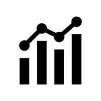 Market trend graph icon. A solid black graphic illustrating upward trending data, market performance, and statistical analysis. vector