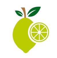 Lemon or lime fruit slice icon. A green graphic with a white slice, symbolizing citrus, refreshing drinks, and healthy food. vector