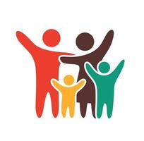 Diverse family group design. A dynamic, colorful graphic with abstract, layered human figures and energetic composition, symbolizing unity and community. vector