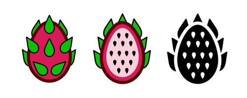 Multiple dragon fruits icon. A colorful graphic showing pink and black pitaya, symbolizing tropical and exotic fruit. vector