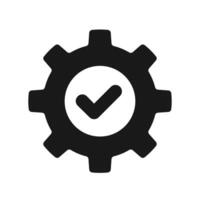 Process complete gear icon. A solid black graphic symbolizing efficient settings, system optimization, and successful operation. vector