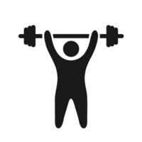 Overhead weightlifting icon. A solid black graphic of a person lifting a barbell, symbolizing extreme strength, fitness, and power training. vector