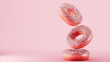 donut with glaze isolated on pink background,, 3d Rendering photo
