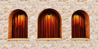 arch window and curtain inside., Minimal scene for product display presentation. Stage for showcase. photo