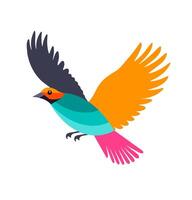 Colorful flying bird icon. A vibrant graphic symbolizing freedom, nature, and aerial movement. vector