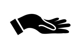 Open palm hand design. A solid black, minimalist graphic with a simple and clear ergonomic form, conveying receiving or giving. vector