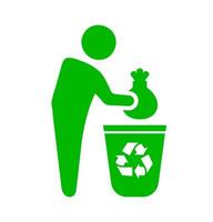 Person recycling waste icon. A green graphic symbolizing environmental responsibility, sorting trash, and eco friendly actions. vector