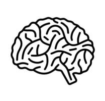 Human brain line art. A clean outline graphic of the human brain, focusing on its fundamental shape and intellectual concepts. vector