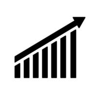 Financial performance chart icon. A solid black graphic of a bar chart with an upward diagonal line, symbolizing increasing values. vector