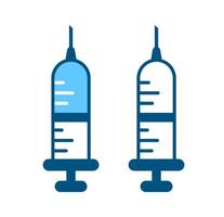 Dual injection syringes. A graphic featuring two stylized syringes in blue and white, representing multiple doses or various medical injections. vector