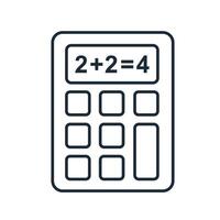 Calculator outline illustration. A minimalist black and white graphic depicting mathematical calculations, education, finance, and problem-solving concepts. vector