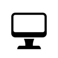 Desktop computer monitor illustration. A solid black graphic representing display technology, computing, office work, and digital information access. vector