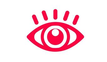 Human eye stylized graphic. A vibrant red, stylized graphic of an eye with a black pupil, representing vision, perception, and optics. vector