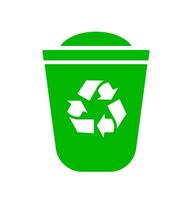 Recycling bin icon. A green graphic with a recycling symbol, symbolizing waste management and environmental responsibility. vector