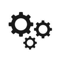 Gears mechanism icon. A solid black graphic with three cogwheels, symbolizing engineering, process, system, and industrial efficiency. vector