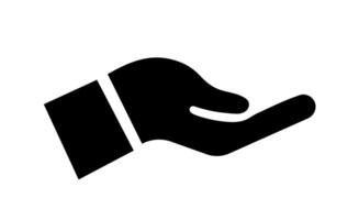 Receiving hand flat design. A solid black graphic with a clear, open gesture and simple lines, portraying acceptance or presentation. vector