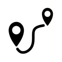 Map route icon. A solid black graphic of a location pin with a winding path, symbolizing navigation, travel, journey, and destination. vector
