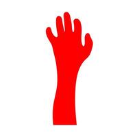 Raised hands design. A dynamic, solid red graphic with elongated forms, symbolizing triumph, celebration, or collective action. vector