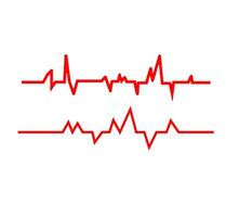 ECG heartbeat line graphic. A red line graphic simulating an electrocardiogram ECG heartbeat, representing cardiology, pulse, and vital signs. vector