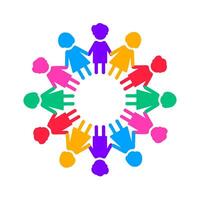 Community unity circle design. A vibrant, circular graphic with abstract multi-colored figures, symbolizing teamwork, diversity, and social connection. vector