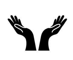Cupped hands design. A solid black graphic with simple, ergonomic forms, symbolizing care and offering in a minimalist and clean aesthetic. vector