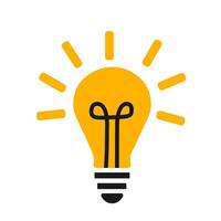 Lightbulb idea icon. A vibrant yellow graphic with rays, symbolizing innovation, creativity, solutions, and bright new concepts. vector