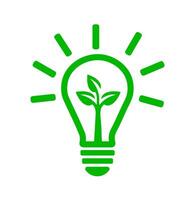 Green energy idea icon. A green graphic of a light bulb with leaves, symbolizing innovation and sustainable solutions. vector