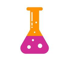 Stylized orange pink laboratory flask. A minimalist graphic of an orange laboratory flask with pink liquid, symbolizing science, chemistry, or experimentation. vector