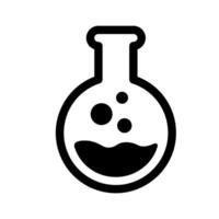 Laboratory flask icon. A solid black graphic with liquid, symbolizing chemistry, science, experimentation, and research in laboratory settings. vector