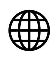 Globe grid earth icon. A black outlined graphic symbolizing world maps, geography, and global connection. vector