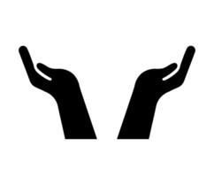 Cupped hands design. A solid black graphic with simple, ergonomic forms, symbolizing care, protection, and offering in a minimalist style. vector