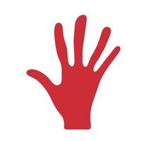 Red hand flat design. A bold, solid graphic with a flat, abstract form, symbolizing human interaction and expression. vector