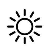 Sun outline weather icon. A black graphic with rays, symbolizing daylight, warmth, and clear skies. vector