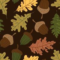 oak, leaves and acorns colorful autumn seamless pattern. Forest fall botanical texture tor textile vector