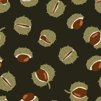 horse chestnut seeds, Autumn seamless pattern. Fall ornament. print for fabric, package, wrapping vector